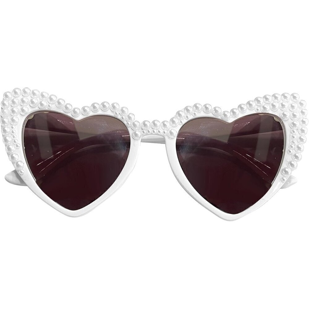 ❤️Women White Bride  Sunglasses,Pearl Heart for Bride,Bridal Shower Accessory